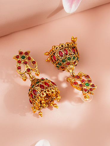Gold Plated Floral Multicolor Jhumkas