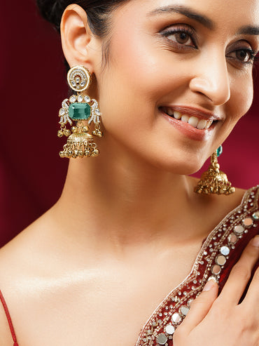 Gold Plated Emerald Whisper Kundan Pearl Chandbalis Earrings