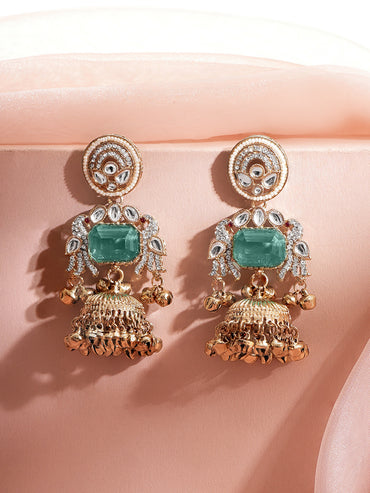 Gold Plated Emerald Whisper Kundan Pearl Chandbalis Earrings