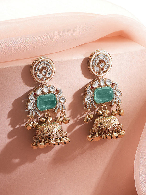 Gold Plated Emerald Whisper Kundan Pearl Chandbalis Earrings