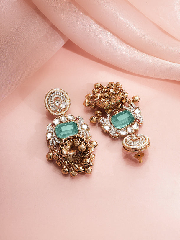 Gold Plated Emerald Whisper Kundan Pearl Chandbalis Earrings