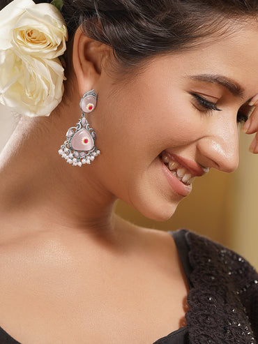 Statement Blush Pink Oxidised Drop Earrings