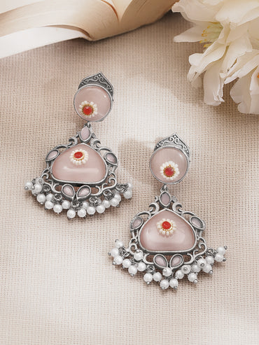Statement Blush Pink Oxidised Drop Earrings