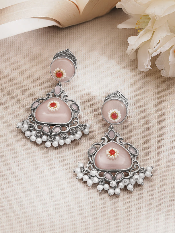 Statement Blush Pink Oxidised Drop Earrings