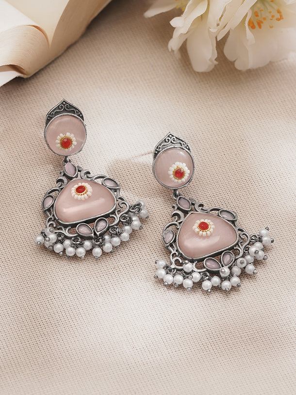 Statement Blush Pink Oxidised Drop Earrings
