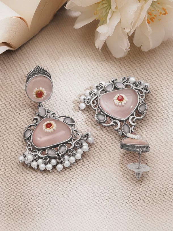 Statement Blush Pink Oxidised Drop Earrings