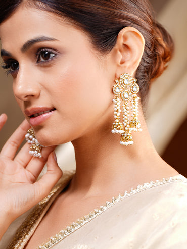 Kundan Multiple Pearl Bead Chains Chandelier