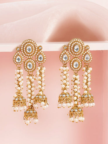 Kundan Multiple Pearl Bead Chains Chandelier
