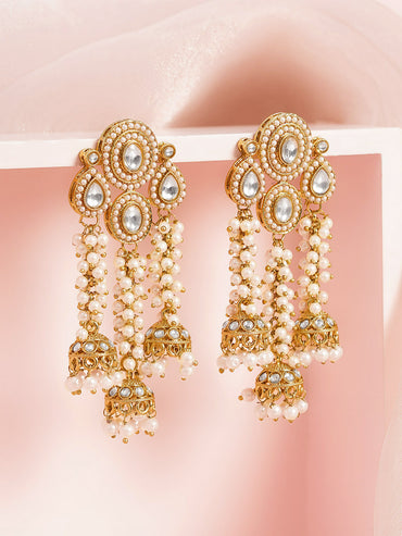 Kundan Multiple Pearl Bead Chains Chandelier