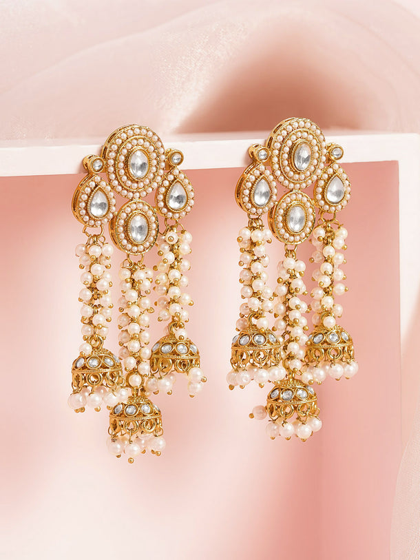 Kundan Multiple Pearl Bead Chains Chandelier