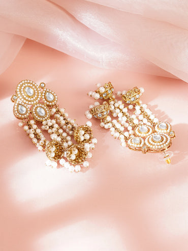 Kundan Multiple Pearl Bead Chains Chandelier