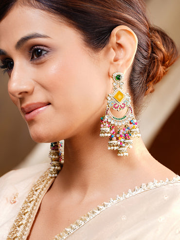 Multicolor Beaded Festive Chandelier Earrings