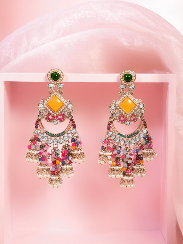 Multicolor Beaded Festive Chandelier Earrings