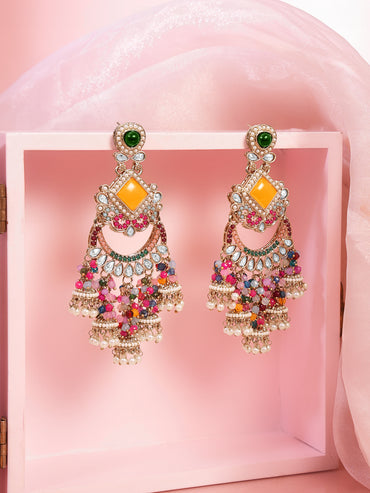 Multicolor Beaded Festive Chandelier Earrings