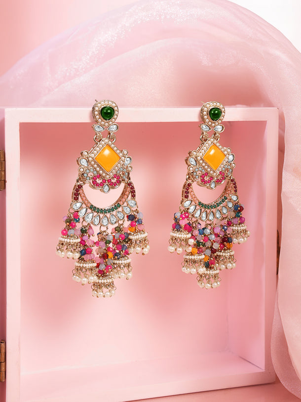 Multicolor Beaded Festive Chandelier Earrings