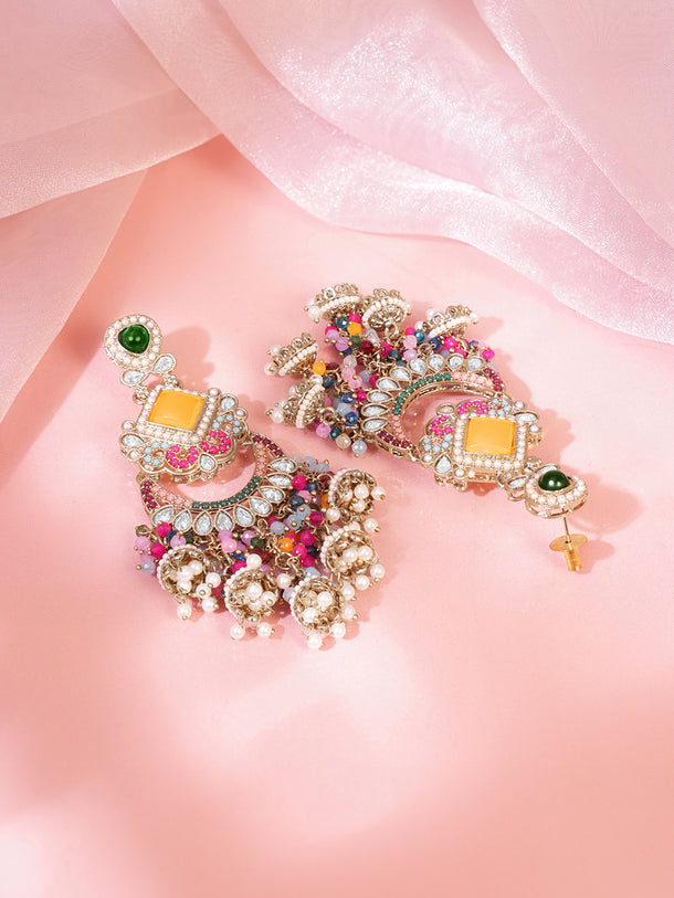 Multicolor Beaded Festive Chandelier Earrings