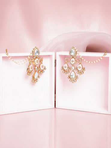Gold Plated Glow Kundan Pearl Sahara Statement Earrings