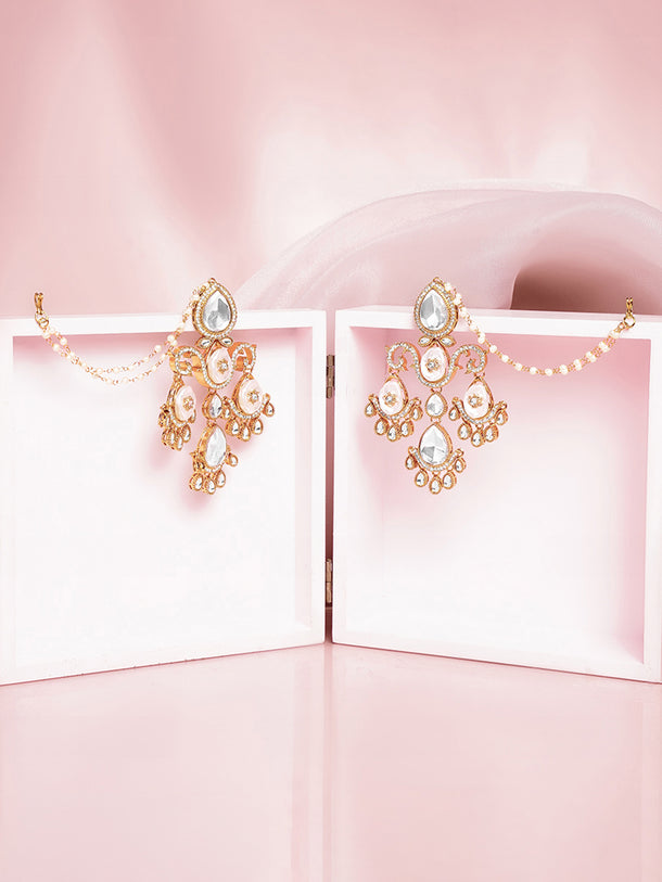 Gold Plated Glow Kundan Pearl Sahara Statement Earrings
