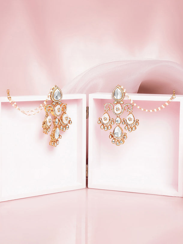 Gold Plated Glow Kundan Pearl Sahara Statement Earrings