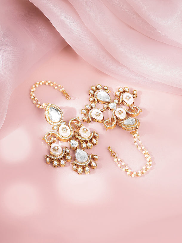 Gold Plated Glow Kundan Pearl Sahara Statement Earrings