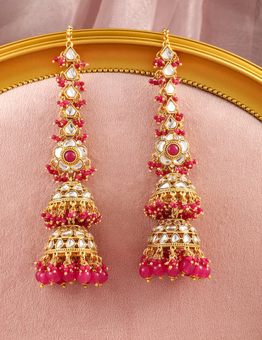 Luxurious Kundan Layered Pink Jhumka