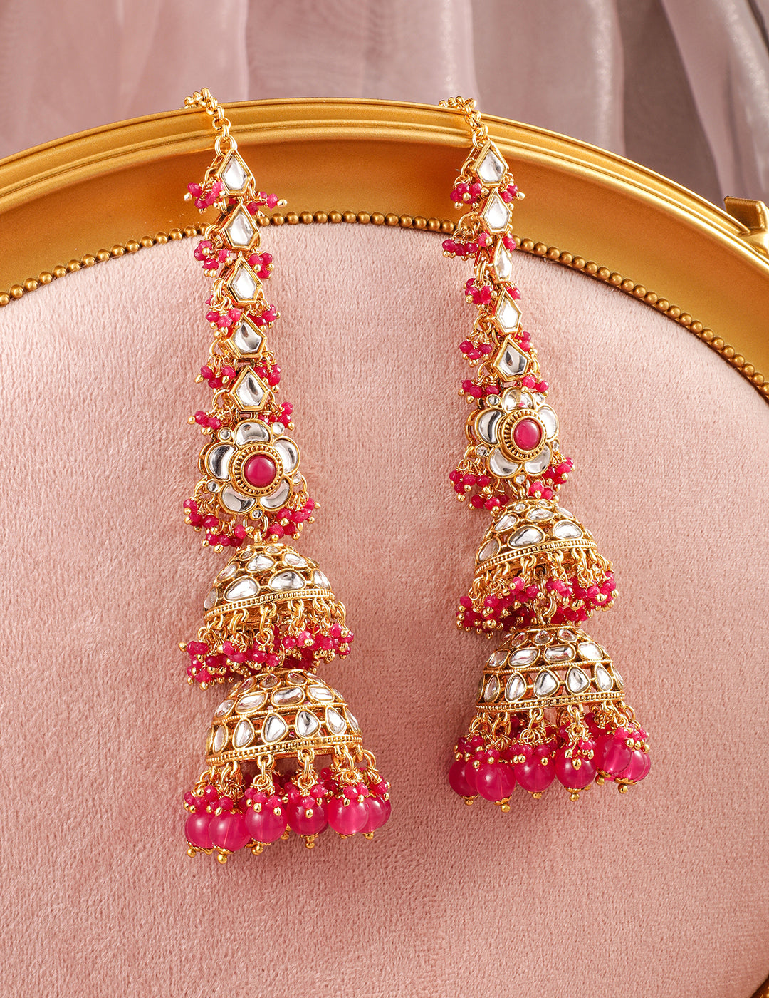 Luxurious Kundan Layered Pink Jhumka