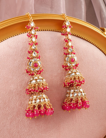 Luxurious Kundan Layered Pink Jhumka