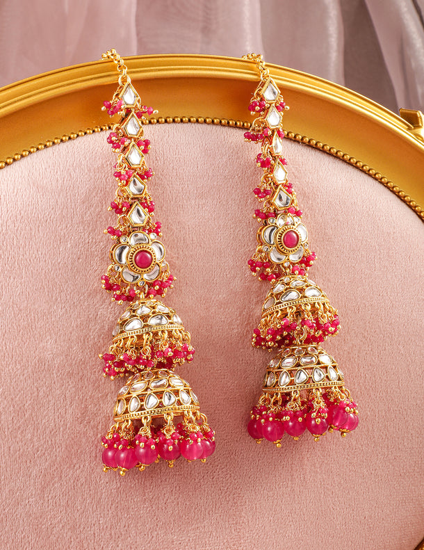 Luxurious Kundan Layered Pink Jhumka