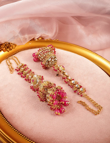 Luxurious Kundan Layered Pink Jhumka