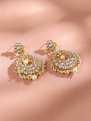 Royal White Kundan Chandbali with Kaan Chain