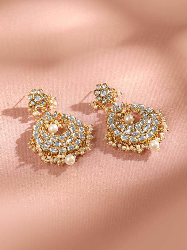 Royal White Kundan Chandbali with Kaan Chain
