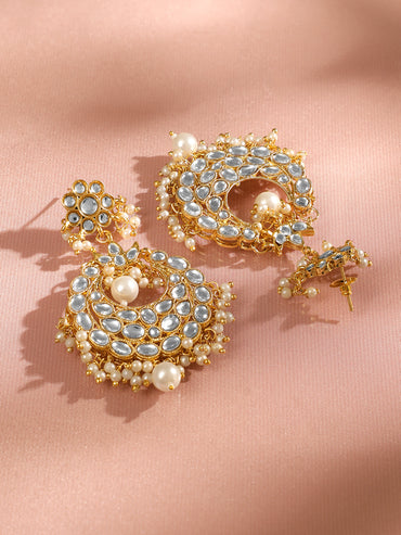 Royal White Kundan Chandbali with Kaan Chain