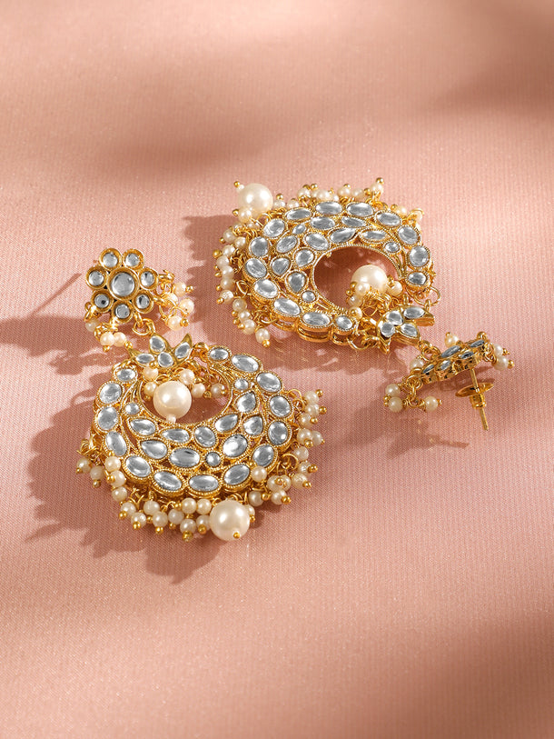 Royal White Kundan Chandbali with Kaan Chain