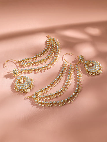 Royal White Kundan Chandbali with Kaan Chain