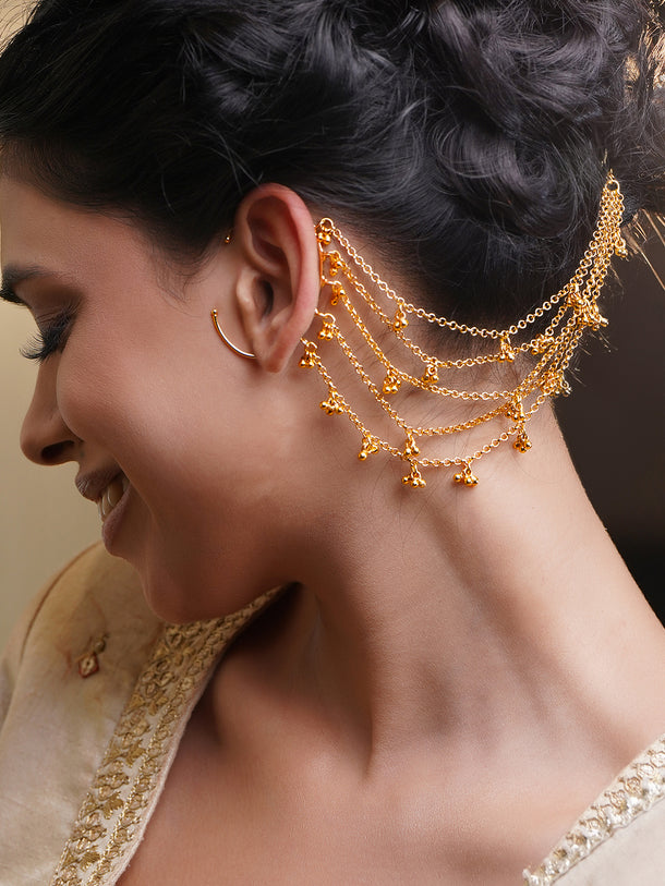 Golden Ghungroo Kaan Chain Earrings