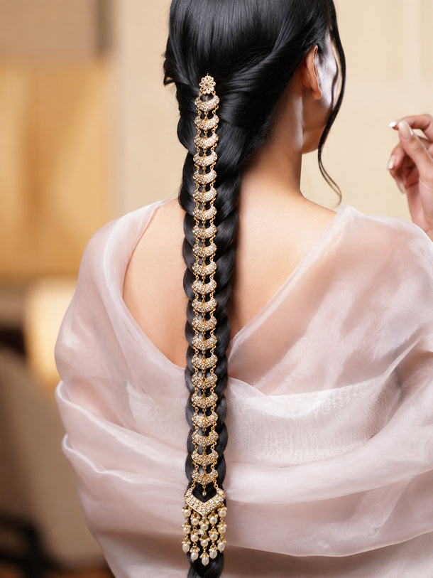 White Kundan Starfall Braid Brooch