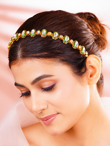 Festive Green Kundan Hair Band
