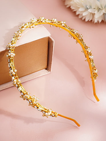 Gold Plated Pearl Kundan Hairband