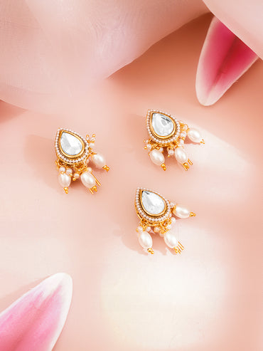 Set Of 3 Kundan Pearl Hair Accessories