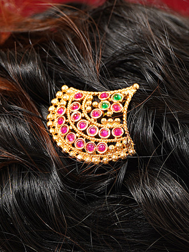 Gold Plated Kundan Multicolor Hair Pin