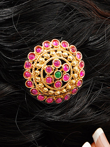 Gold Plated Kundan Multicolor Hair Pin