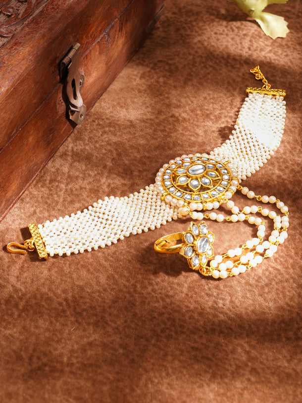 Statement Pearl Kundan Haathphool Bracelet