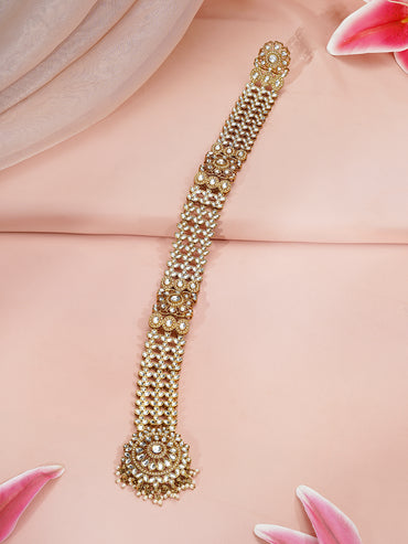Gold Plated Heirloom Antique Kundan Pearl Bridal Hair Accessory