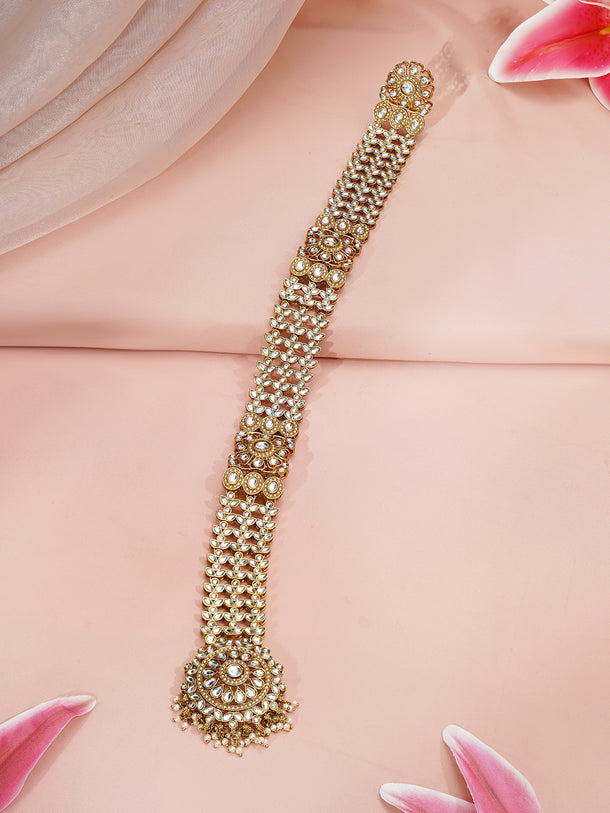 Gold Plated Heirloom Antique Kundan Pearl Bridal Hair Accessory