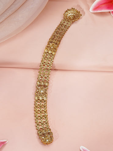 Gold Plated Heirloom Antique Kundan Pearl Bridal Hair Accessory