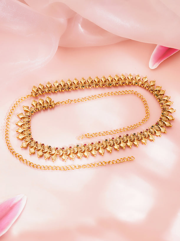 Gold Plated Floral Motif Cascade Waist Chain Belt
