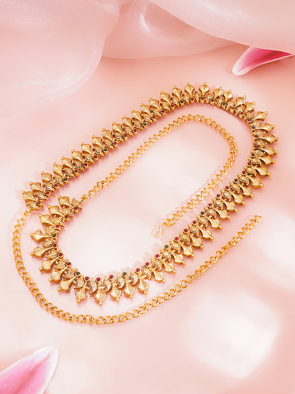 Gold Plated Floral Motif Cascade Waist Chain Belt