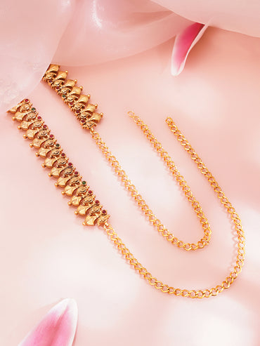 Gold Plated Floral Motif Cascade Waist Chain Belt