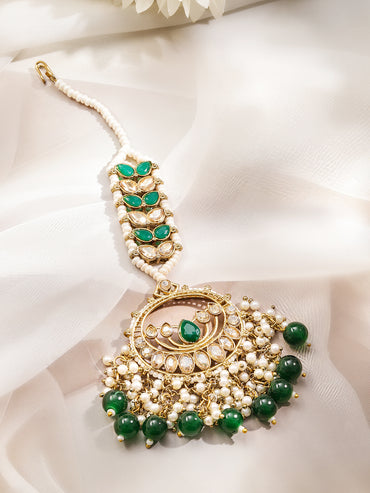 Green Gems in Motion Kundan Maangtikka