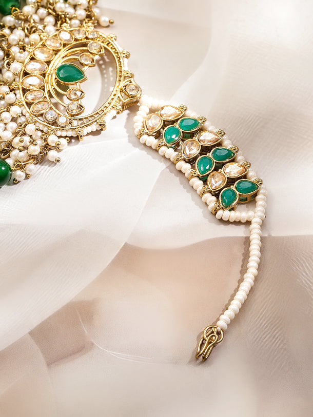 Green Gems in Motion Kundan Maangtikka